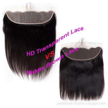 100% Cuticle Aligned  Hair Transparent Pre Plucked Bleached HD Thin Lace Frontal HD Film Lace Frontal